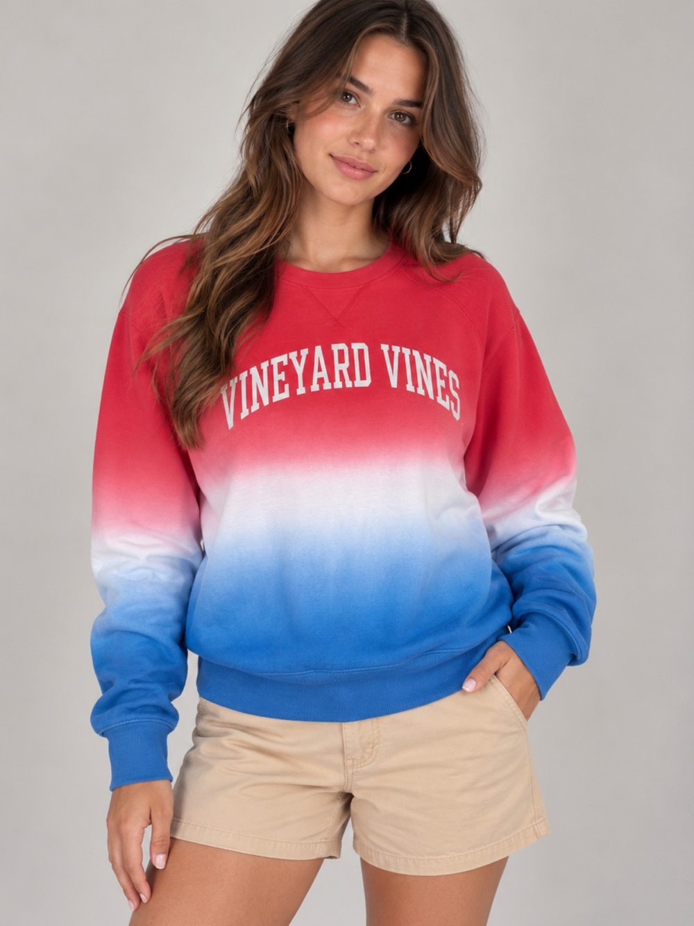 Vineyard Vines XS Pink White Blue Ombré Sweatshirt Preppy Coastal Pullover